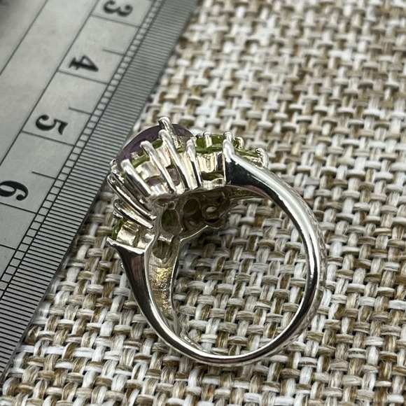 Vintage SETA Sterling Silver Amethyst & Peridot Cluster Ring Size 5 - Picture 13 of 16